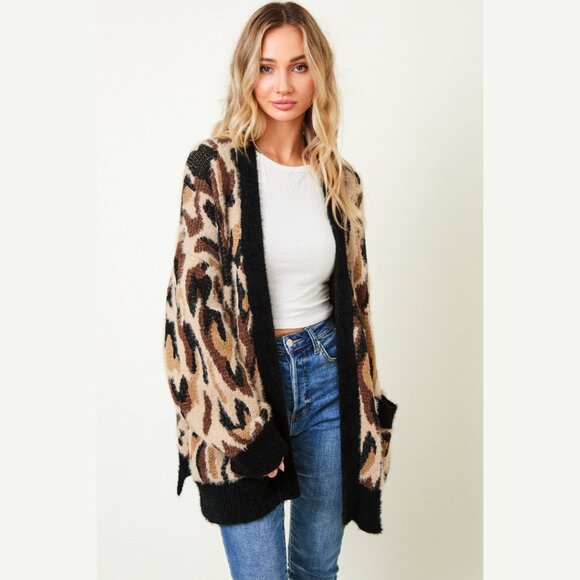 ON BLUE Fuzzy Knit Leopard Print Cardigan - Picture 4 of 10